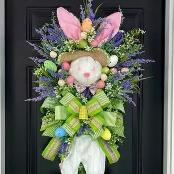 Венок пасхального кролика Yousheng, весеннее украшение для входной двери, искусственный цветочный венок с кроликом и бантом для декора стены и окна Rabbit