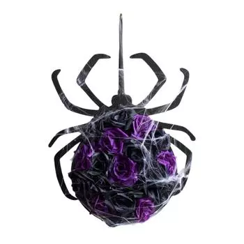 Венок-паук, подвесное украшение для двери, искусственная роза, украшение для хоррор-вечеринки с пауками. One Size чёрный