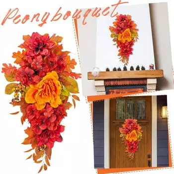 Венок, подвесной венок из пионов, подвесное украшение для двери, праздничный реквизит, подвесное оконное настенное украшение One Size красный