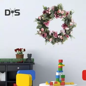 Венок Приятные текстуры Яркие цвета Венок из ротанга ручной работы Цветочный искусственный венок-гирлянда 7