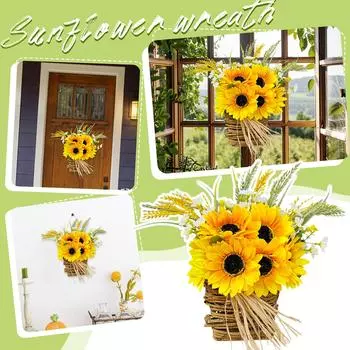 Венок с буквами подсолнуха, украшение для дверной подвески, праздничный реквизит, подвесная оконная настенная подвеска One Size жёлтый