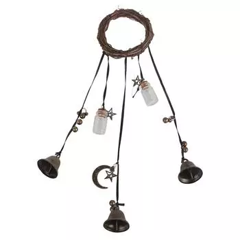 Венок с колокольчиками ведьмы, сделанный вручную, защитные дверные вешалки, подвесные колокольчики ведьмы, ветер