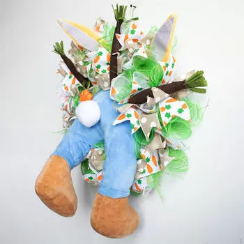 Венок с пасхальным кроликом, настенный декоративный элемент с искусственной лентой для входной двери, приветственная гирлянда