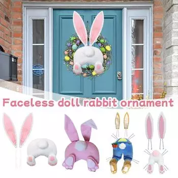 Венок с попоной и ушками пасхального кролика, симпатичное пасхальное украшение для квартиры на День благодарения, домашний I8H3 White-1set