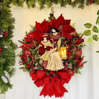 Венок Святого Семейства Рождественский вертеп Рождественский венок с искусственными ягодами Шишка 30cm золотистый