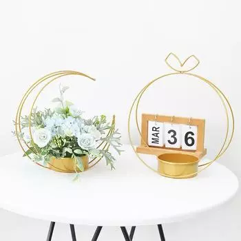 Венок в форме кольца, центральный элемент, подсвечник, центральный элемент, кованая корзина для цветов, флористическая художественная упаковочная коробка, венок в форме кольца, золотой подсвечник moon