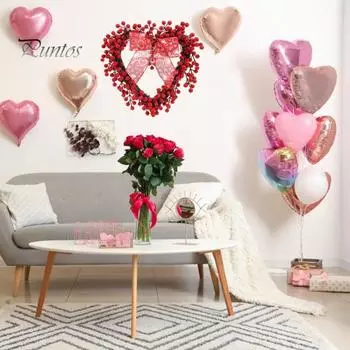 Венок в форме сердца на День святого Валентина, искусственные красные ягоды, венок в форме сердца из веток с бантом, украшение для входной двери, стены, камина, домашнего декора красный