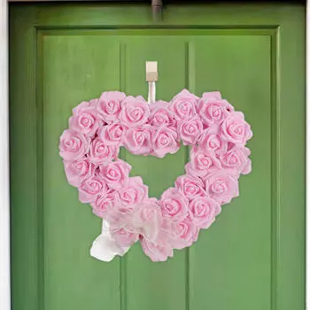 Венок в форме сердца с цветочным принтом розы, искусственная дверь для украшения дома, свадьбы, дня Святого Валентина, розовый