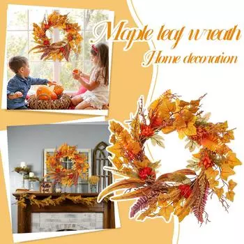 Венок, венок из листьев, дверное украшение, праздничный реквизит, подвесное оконное настенное украшение One Size оранжевый