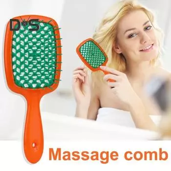 Вентилируемая щетка для распутывания волос, эргономичная ручка, массаж головы, влажная и сухая, длинные вьющиеся, пушистые волосы, сотовая расческа для женщин и девочек, парикмахерский инструмент жёлтый