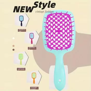 Вентилируемая щетка для распутывания волос, эргономичная ручка, массаж головы, влажная и сухая, длинные вьющиеся, пушистые волосы, сотовая расческа для женщин и девочек, парикмахерский инструмент синий