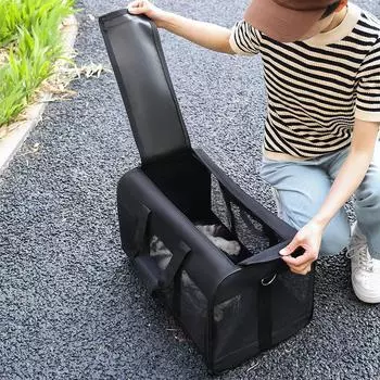 Вентиляционная сумка большой вместимости для домашних животных, портативный рюкзак для кошек, дышащая сумка для прогулок с домашними животными, складная сумка через плечо для домашних животных S чёрный