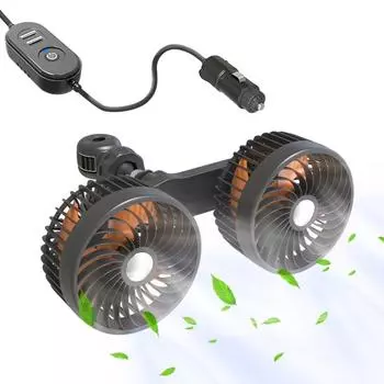 Вентилятор для автомобиля USB зарядка вращающийся двойной головкой 12 В охладитель бесшумный вентилятор 3 скорости регулируемый простая установка эффективное охлаждение фиолетовый