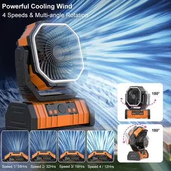 Вентилятор для кемпинга 20000 мАч USB перезаряжаемый портативный потолочный вентилятор с крючком для наружного кемпинга со светодиодной подсветкой и пультом дистанционного управления оранжевый