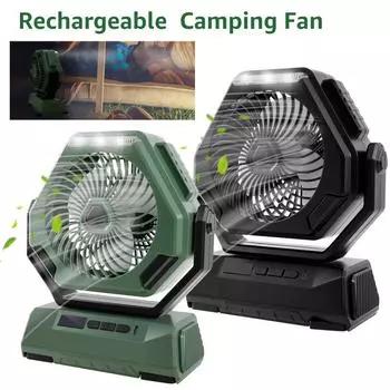 Вентилятор для кемпинга с вращением головки на 270°, светодиодной подсветкой и крючком, 6000 мАч, работающий от USB-батареи, для путешествий на природе, кемпинга, рыбалки, новый зелёный
