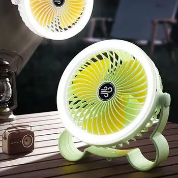 Вентилятор для кемпинга с зарядкой от USB, трехскоростной, подвесной, для палатки, небольшой, со светодиодной подсветкой, вентилятор для воздушного охлаждения 1200 мАч зелёный