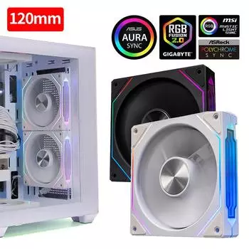 Вентилятор-кулер для корпуса, 120 мм, 800-1800 об/мин, 5 В, 3-контактный корпусной вентилятор с ARGB, 4-контактный ШИМ, тихий вентилятор для корпуса, система охлаждения корпуса ПК, водяной кулер для процессора