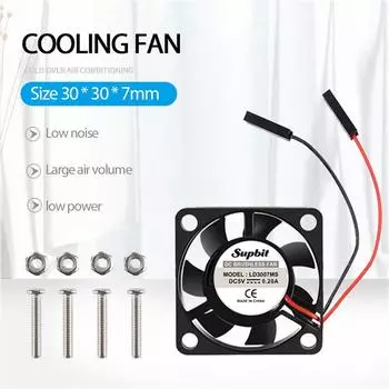 Вентилятор Raspberry Pi, регулируемый 3,3 В/5 В с отдельными разъемами, бесщеточный охлаждающий вентилятор для Raspberry Pi 4/4B3B +/23B/B/2B чёрный