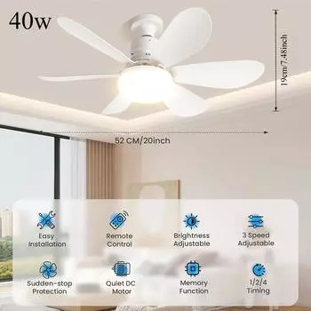 Вентилятор с регулируемой яркостью светодиодной лампочки, ввинчивающийся в небольшой потолочный вентилятор для спальни, гостиной, кухни, гаража, декоративное освещение вентилятора 30w белый