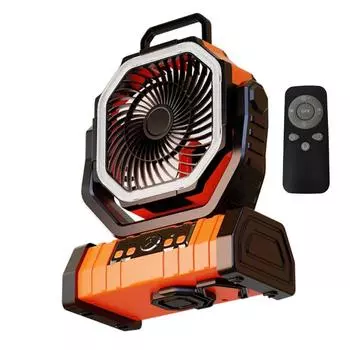 Вентилятор с зарядкой от USB 20000 мАч со светодиодной подсветкой, удобный и тихий, подходит для кемпинга и путешествий оранжевый