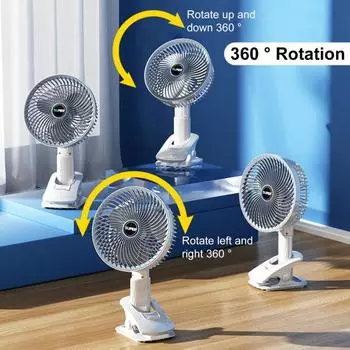 Вентилятор с зажимом, регулируемый, 3 скорости, вращение на 360 градусов, настольный мини-вентилятор, защитная сетка от сильного ветра, портативный складной ручной вентилятор белый