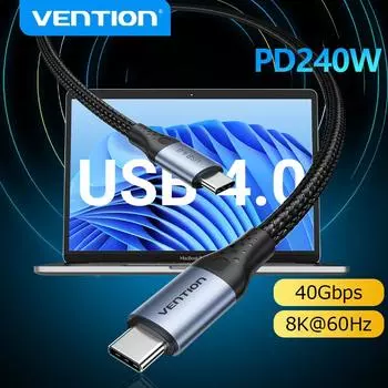 Кабель Vention 240 Вт USB Type C для PS5 Nintendo Switch Samsung Galaxy S22 Z Fold MacBook Pro USB 4.0 PD для быстрой зарядки USB C-кабель 1M серый