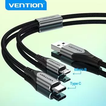 Vention 2 в 1 USB-кабель типа C для Xiaomi Redmi Note 10 USB-кабель для зарядного устройства для Huawei Micro USB-кабель