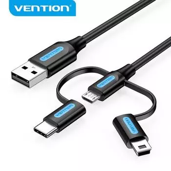 Vention 3 в 1 USB-кабель типа C для Xiaomi Mi 9 3A USB-кабель для быстрой зарядки для Samsung Galaxy S10 S9 Plus Huawei Micro USB-кабель 1m чёрный