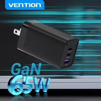 Vention 65W GaN Зарядное устройство Быстрая зарядка 4.0 3.0 Тип C PD USB зарядное устройство для iPhone 12 13 Pro Max Быстрое зарядное устройство для ноутбука PD зарядное устройство EU Plug чёрный