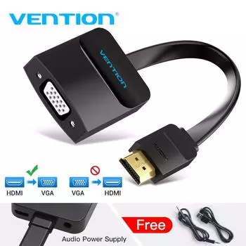 Vention адаптер HDMI-VGA 1080P цифровой аналоговый аудиоконвертер HDMI-VGA для ПК, ноутбука, ТВ-приставки PS4 15cm чёрный