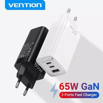 Vention GaN 65W USB C Зарядное устройство Быстрая зарядка 4.0 3.0 QC4.0 QC PD3.0 PD USB-C Тип C Быстрое зарядное устройство USB для iPhone 12 Pro Max Macbook EU Plug белый