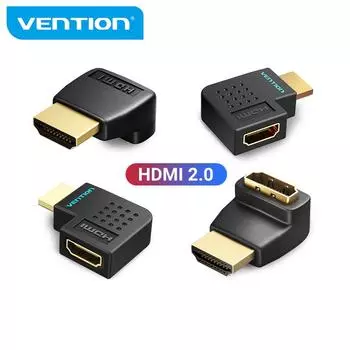 Vention HDMI-адаптер, 270, 90 градусов, прямоугольный преобразователь HDMI «папа» в HDMI «мама» для PS4 HDTV, кабель HDMI, 4K, удлинитель HDMI 2.0 Straight чёрный