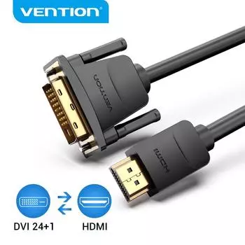Vention Кабель HDMI-DVI Двунаправленный адаптер DVI-HDMI 24 + 1-контактный преобразователь 1080P «папа-папа» для Xbox HDTV Кабель DVI-HDMI 1m чёрный