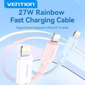 Кабель Vention USB C для iPhone 15 14 13 12 11 8 Pro Max Xs iPad Macbook Провод 27 Вт PD Быстрая зарядка Type C - Lightning Кабель для передачи данных 1m чёрный