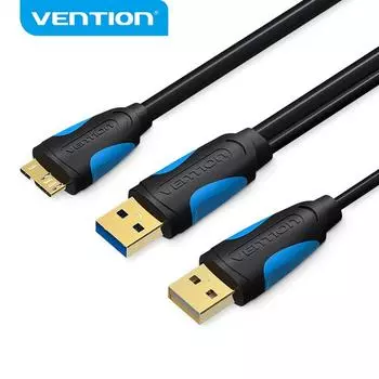 Vention Micro USB 3.0 Y кабель двойной USB с кабелем питания для телефона HD Samsung 50cm чёрный
