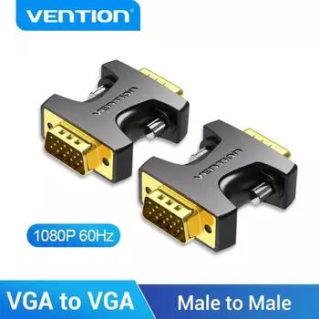 Vention VGA to VGA адаптер VGA мужской и женский разъем 15-контактный VGender Changer конвертер для ПК ТВ-бокса ноутбука SVGA соединитель адаптер Male to Male чёрный