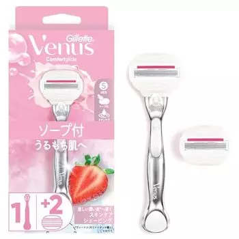 Venus razor for women with soap, strawberry field scent, for moisturizing skin, body, 2 replacement blades, comfort glide