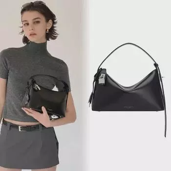 VERAFIED Легкая роскошная сумка-хобо подмышкой - вдохновлена Чжан Цзысюанем Black with Silver Buckle (with Lock)