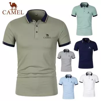 Верблюжья летняя новая хлопковая рубашка-поло с вышивкой и воротником-поло для мужчин и женщин для бизнеса и отдыха L армия зеленый