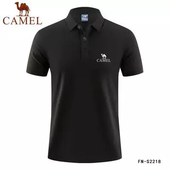 Верблюжья летняя новая рубашка-поло из хлопка высокого качества, мужская дышащая рубашка-поло с короткими рукавами в деловом стиле, повседневная рубашка-поло с вышивкой для мужчин M чёрный