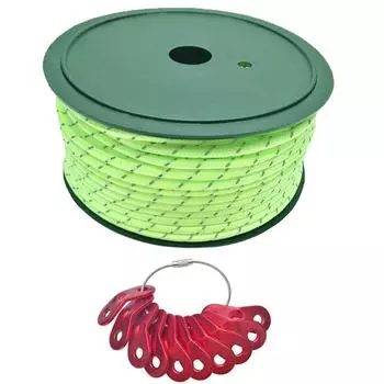 Веревка для палатки Cheerly Camping, 50 м, 4 мм, светящаяся, светоотражающая, с высокой видимостью, алюминиевая, гибкая, зажимы, 10 штук для использования на открытом воздухе в темноте