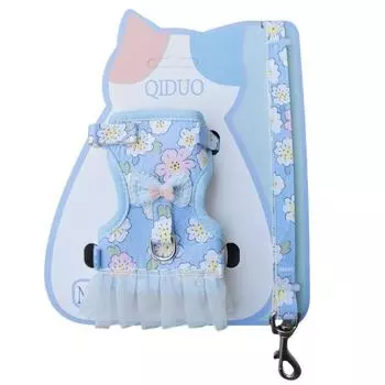 Веревка для выгула питомца, не сдавливающая грудь и спину, поводок для собаки, веревка для кошки, поводок для собаки, поводок для собаки, сын, собаки мелких пород, кошка, товары для питомцев Small size 1.0cm Blue floral Bows lace