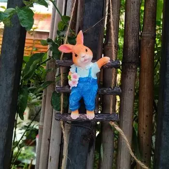 Веревочная лестница, статуэтка кролика, мультяшный кролик, статуэтка из смолы, скульптура для дома, улицы, сада, дерева