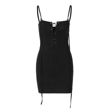 Веревочное платье-слинг, визуально стройнящее фигуру, черного цвета Black S