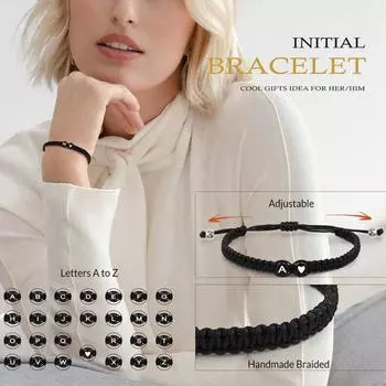 Веревочный браслет, плетеный регулируемый без шнуровки, водонепроницаемый браслет ручной работы с алфавитом, реквизит для фотографий B