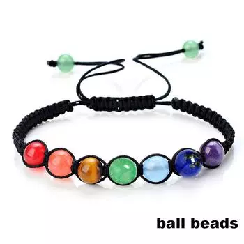 Веревочный Браслет Ручной Работы Рейки Исцеление Натуральные Минеральные Бусины Кристаллы Плетеный Браслет 7 Чакр ball beads