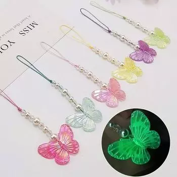 Веревочный подвесной ремешок для телефона, светящаяся подвеска-бабочка, ремешок на запястье, ремешок для мобильного телефона зелёный