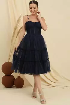 Веревочный ремень, без бретелек, нижняя юбка на косточках, многослойное тюлевое короткое платье