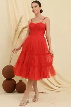 Веревочный ремень, без бретелек, нижняя юбка на косточках, многослойное тюлевое короткое платье