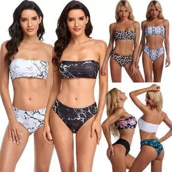 Верх бикини с принтом, состоящий из двух частей купальник с высокой талией для женщин S белый